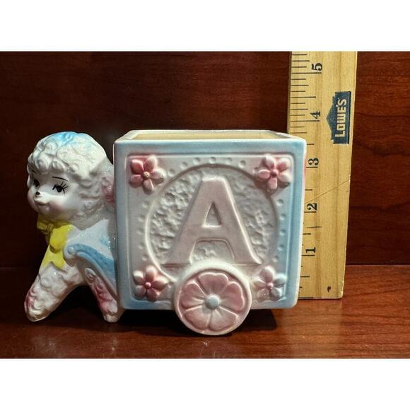 Vintage Kitsch Anthropomorphic Baby Lamb Pulling Cart Planter Japan - Picture 8 of 10